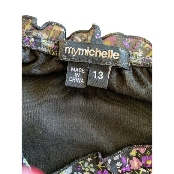 ๐ 2/$20 ๐ Black A line Dress with Floral Slightly Ruffled Top sz 13 - Picture 7 of 8